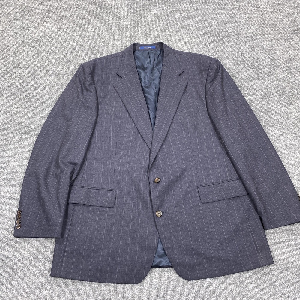 Vintage Chaps Ralph Lauren Suit Jacket Mens 48 Blue Striped Wool 2-Piece
